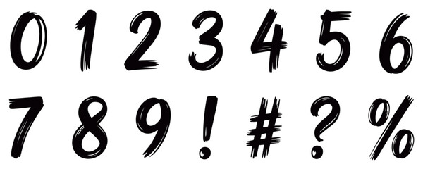 number and symbol icon, collection of numbers and special symbols in a bold handwritten look, perfect for poster design, labels, creative typography projects, educational materials, and decorative