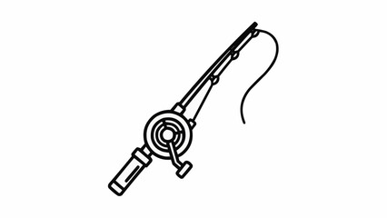 Fishing Rod Illustration - A Detailed Line Art Depiction.
