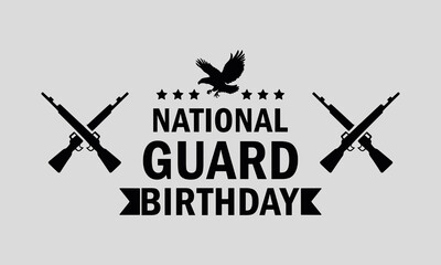 bold black National Guard Birthday emblem featuring crossed rifles and an eagle silhouette, ideal for patriotic graphics, military event materials, commemorative posters, and official celebration 