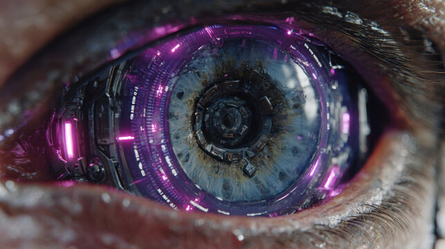 The human eye is equipped with a video camera, hypertechnology, a futuristic concept of the future. - Powered by Adobe