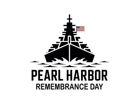 clean black Pearl Harbor Remembrance Day emblem with a battleship silhouette, designed for memorial graphics, historical awareness materials, veteran tribute visuals, and national remembrance events