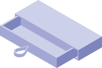 Empty open drawer with handle, isometric view revealing its inside compartment