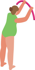 Rhythmic gymnast performing with club, showcasing flexibility and precision in isometric illustration