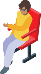 Young man enjoying a 3d movie at the cinema, wearing 3d glasses and sitting in a red armchair