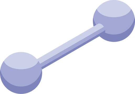 Purple barbell piercing connecting two spheres, body modification jewelry in isometric view