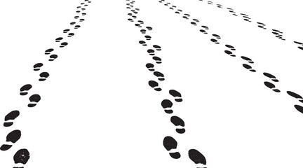 Footprints in the sand leading to a distant horizon showing journey and path forward with isolated background