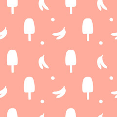 Summer Ice Cream Background. Seamless watercolor pattern with banana white silhouette ice cream. Design for menu and textile, wrapping, scrapbooking and stationery