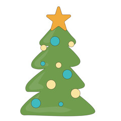 Cartoon Christmas Tree Icon. Evergreen Forest New year Symbol. Traditional Holiday Greeting Party Decoration. Christmas Spruce Tree Childish Hand Drawn Retro Element. Family Party Card Part.