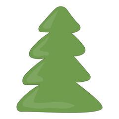 Cartoon Christmas Tree Icon. Evergreen Forest New year Symbol. Traditional Holiday Greeting Party Decoration. Christmas Spruce Tree Childish Hand Drawn Retro Element. Family Party Card Part.