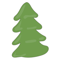 Cartoon Christmas Tree Icon. Evergreen Forest New year Symbol. Traditional Holiday Greeting Party Decoration. Christmas Spruce Tree Childish Hand Drawn Retro Element. Family Party Card Part.