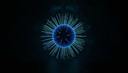 Abstract Digital Sphere with Radiating Lines in Blue and Green Colors