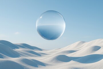 Floating Glass Orb Over Minimal Terrain &ndash; Clean Bright Daylight Scene