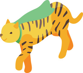 Performing tiger wearing green cape during circus show