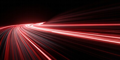 Bright red light trails streak rapidly across a dark background suggesting high speed motion