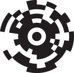 Abstract circular geometric pattern silhouette with concentric rings and segmented outer ring isolated on transparent background