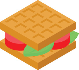 Waffle sandwich with tomatoes and lettuce filling isometric icon represents a tasty and convenient meal or snack option