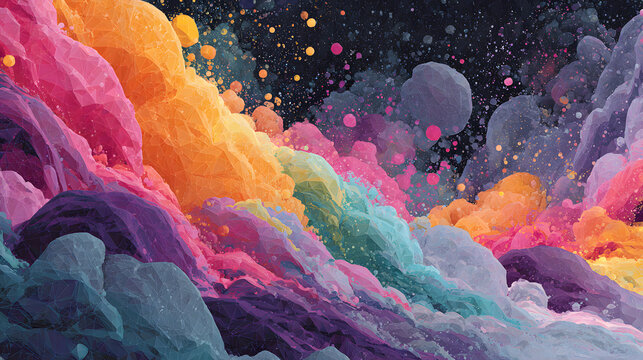 Colorful, abstract, fluid, and geometric background for a music festival