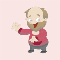 Vector illustration of an old man waving one hand and gesturing as if telling a story or explaining something. Isolated on a light background
