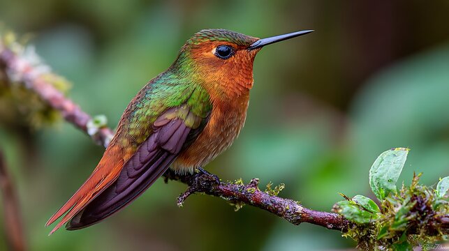 Ruby-throated hummingbird in flight, hovering near a flower, or perched on a branch showcases the tiny avian wildlife's green feathers and fast wings