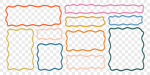 Wavy Textbox Vintage Line Set in Transparent Png Background. Text Box Shape Frame Kit. Edge Rectangle Edge Border Bundle. Doodle Vector Illustration