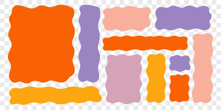 Wavy Textbox Vintage Figure Set in Transparent Png Background. Text Box Shape Frame Kit. Edge Rectangle Edge Border Bundle. Doodle Vector Illustration