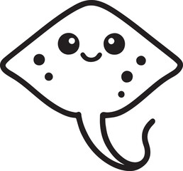 A charming outline of a stingray, designed to evoke a sense of childlike wonder and a love for marine life. The simplicity highlights the beauty of this unique creature.