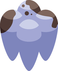 Damaged molar tooth showing brown spots from caries and decay, highlighting the importance of dental hygiene