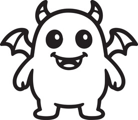 An adorable monster smiles, embodying the essence of cuteness, in a playful outline style.