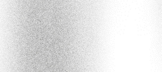 Gritty monochrome gradation background with sand halftone texture. Noise texture with black, silver and white gradient, stipple dot. Retro grunge overlay bg, modern paper poster. Trendy grain vector