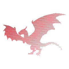 Halftone Dragon Silhouette Vector – Flying Dragon Dot Pattern Illustration