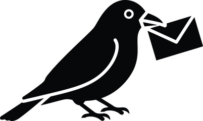 Black Bird Delivering Mail Icon Vector Graphic
