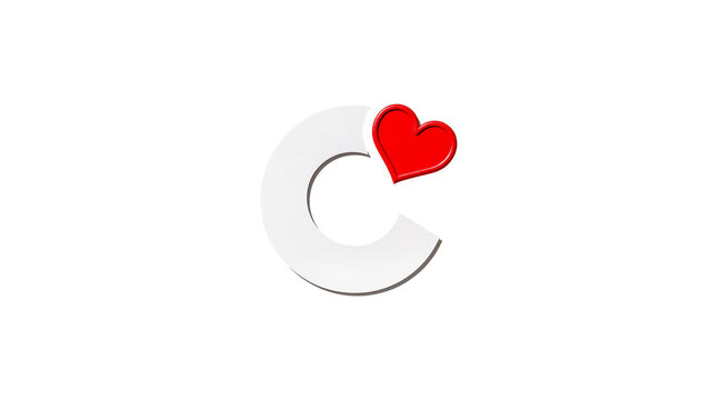 A simple white letter C with a red heart on a transparent background.
