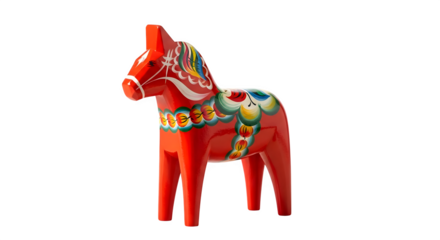 Traditional red dala horse wooden figurine isolated on transparent background