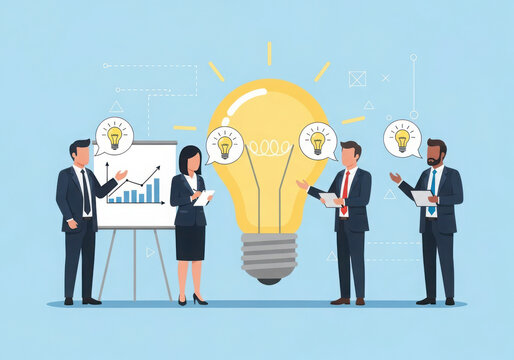 Business team collaborating on a bright idea