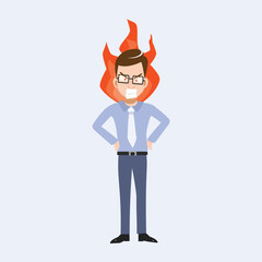 Angry Businessman with Fire Background Feeling Furious