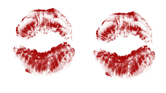 Bold red lipstick kiss mark imprints for passionate designs, adding a touch of romance and glamour, perfect for Valentine's Day or beauty campaigns