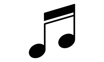 Two eighth notes musical symbol on transparent background, simple black flat design icon