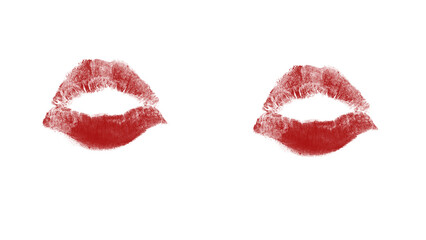 Passionate kiss mark on white and black, bold red lipstick imprint for beauty and romance, perfect...
