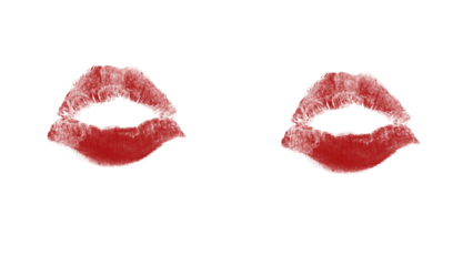 Passionate kiss mark on white and black, bold red lipstick imprint for beauty and romance, perfect for Valentine's Day promotions or cosmetic ads