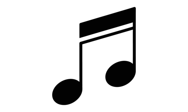 Two eighth notes musical symbol on transparent background, simple black flat design icon