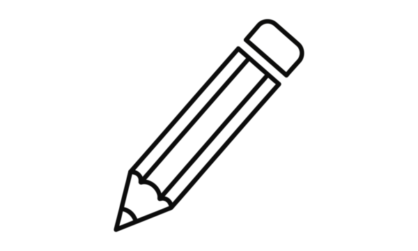 Pencil icon, simple outline writing tool symbol on transparent background