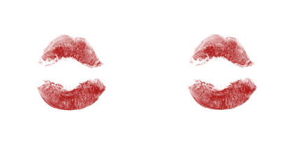 Bold red lip prints convey passion, love and beauty for Valentine's Day designs, cosmetic ads, and romantic greeting cards with a touch of playful charm