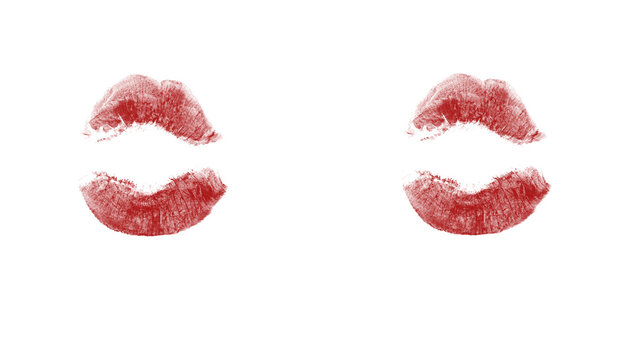 Bold red lip prints convey passion, love and beauty for Valentine's Day designs, cosmetic ads, and romantic greeting cards with a touch of playful charm