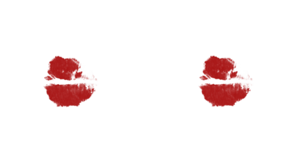 Bold red lipstick kiss mark on white, a passionate symbol perfect for Valentine's Day or beauty ads, and a version in black for easy design integration