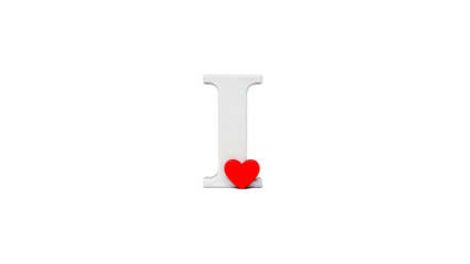 3D white letter I with red heart on transparent background.