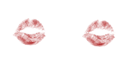 Bold red lipstick kiss prints on white and black, perfect for romantic designs or beauty product promotions, expressing love and passion in a modern way