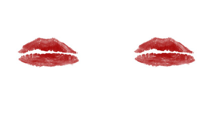 Bold red lipstick kiss marks on stark contrast, perfect for romance, beauty, or fashion projects with a modern, edgy vibe and transparent versatility