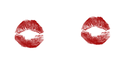 Passionate kiss prints expressing love and affection, ideal for romantic designs or Valentine's Day projects, conveying warmth and intimacy, a red lip mark