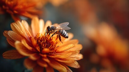 Bumblebee on pink flower gathering nectar and pollen in a garden close-up