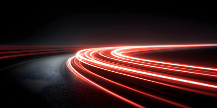 Striking red light streak on a deep dark background vividly symbolizes the concept of fast movement and digital speed, showcasing innovation in contemporary technology design